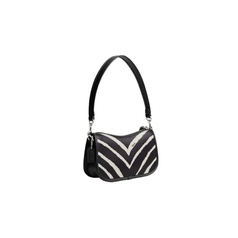 COACH Swinger Calfskin Shoulder Bag Handbag Shoulder Bag Women's Black White-1