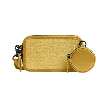 COACH Charter Jacquard With Calfskin Combo Bag Shoulder Bag Crossbody Bag Small Size Men's Yellow