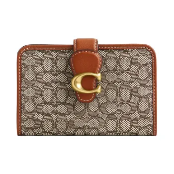 COACH Tabby Jacquard With Leather Coin Purses Wallets Women's Gray & Brown