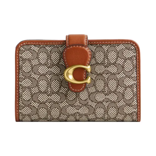 COACH Tabby Jacquard With Leather Coin Purses Wallets Women's Gray & Brown