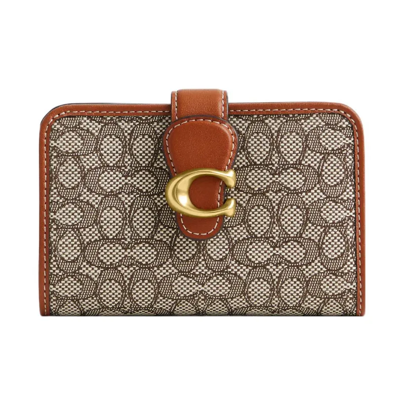 COACH Tabby Jacquard With Leather Coin Purses Wallets Women's Gray & Brown-0