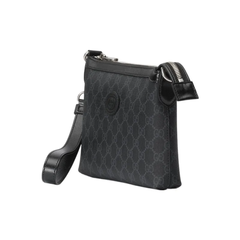 GUCCI Canvas With Leather Canvas Bag Messenger Bag Shoulder Bag Crossbody Bag Men's Black-1