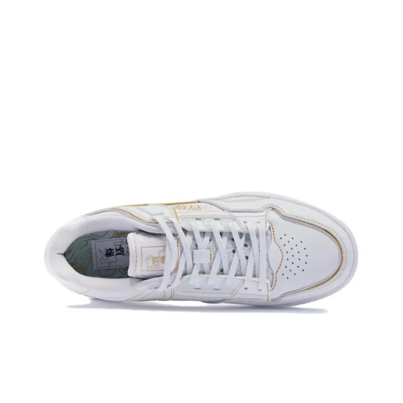 QIAODAN Mortise And Wood Zero Slip Resistant Low Top Skateboard Shoes Women's White-2