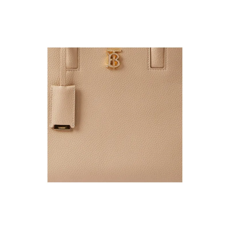 Burberry Calfskin Tote Bag Shopping Bag Handbag Small Size Women's Wheat Beige-3