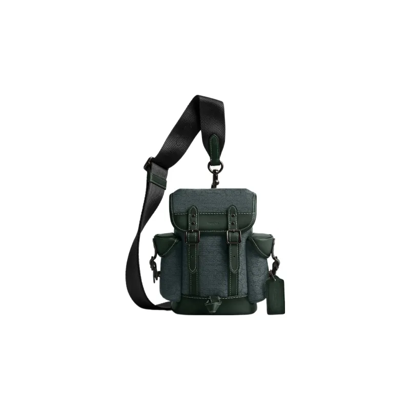 COACH Hitch Jacquard With Calfskin One Shoulder Crossbody Bag, Sling Bag Mini Men's Green-0