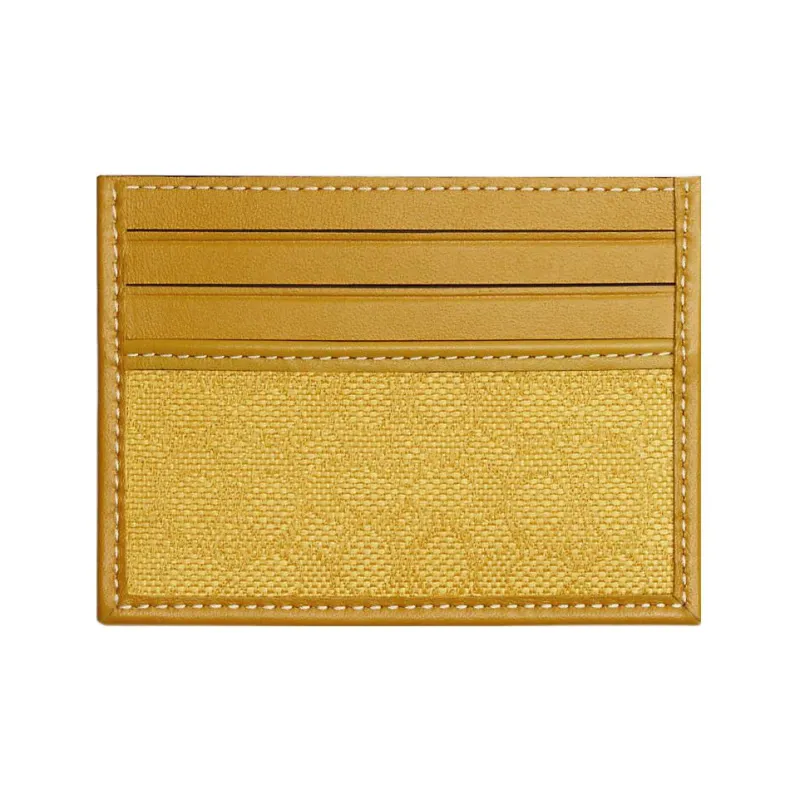 COACH Card Case Jacquard With Genuine Calfskin Coin Purse Wallets Card Holders Men's Yellow-1