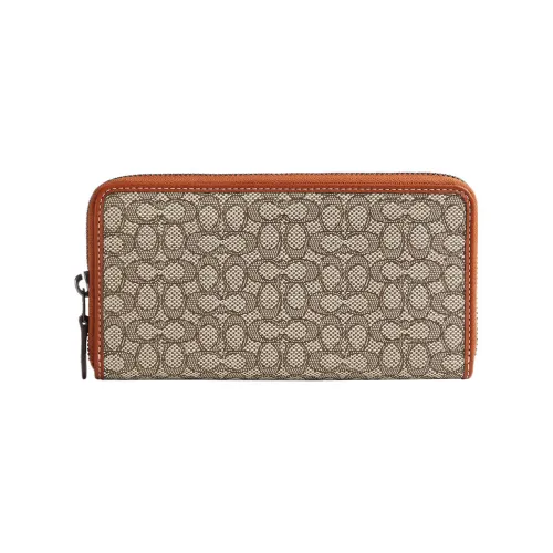 COACH Accordion Wallet Jacquard With Calfskin Wallet Small Size Men's Gray & Brown