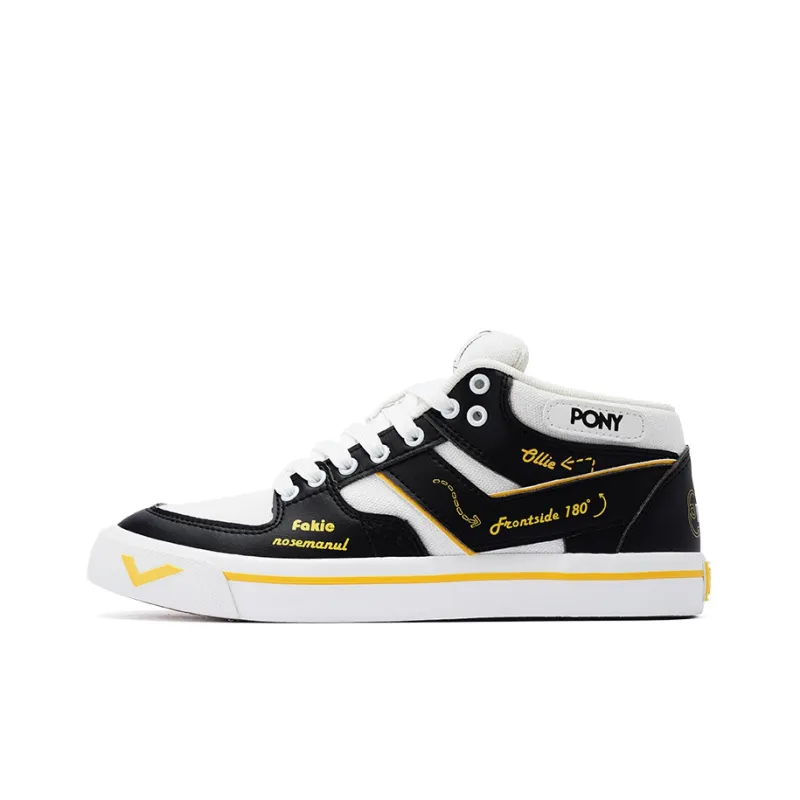 PONY Atop Slip Resistant Cushioning Coverage Low Top Skateboard Shoes Unisex Black White-0