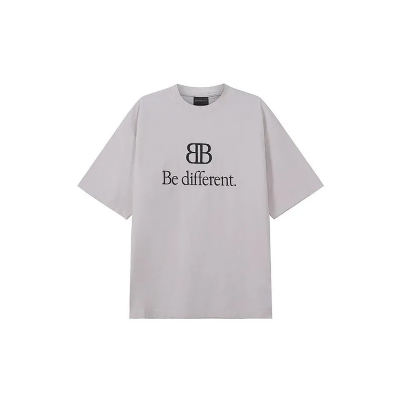 Balenciaga Logo Print Crew Neck Short Sleeved T Shirt T Shirt Regular Fit Men's Beige-0