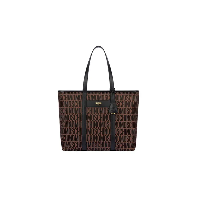 MOSCHINO Cotton Blended With Polyester Tote Bag Shopping Bag Handbag Shoulder Bag Women's Brown/Black-0