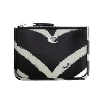 COACH Mini Id Skinny Calfskin Coin Purse, Card Holder Women's Black White