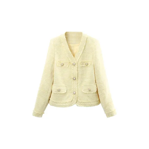 A paradise for awakening Cropped Coats Women's Light Yellow