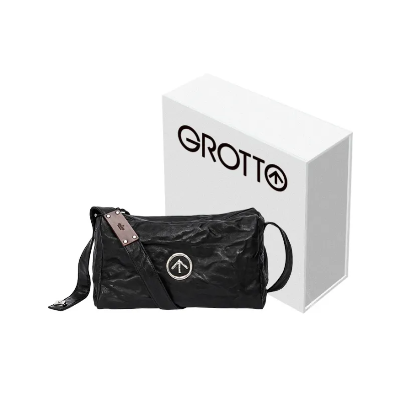 GROTTO Sheepskin Black Stone Bag Shoulder Bag Crossbody Bag Medium Size Unisex Black-0