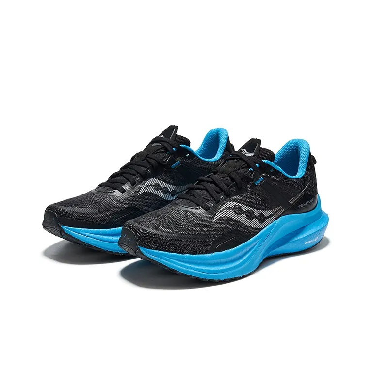 Saucony Tempus Cushioning Low Top Marathon Running Shoes Men's Black Blue-2