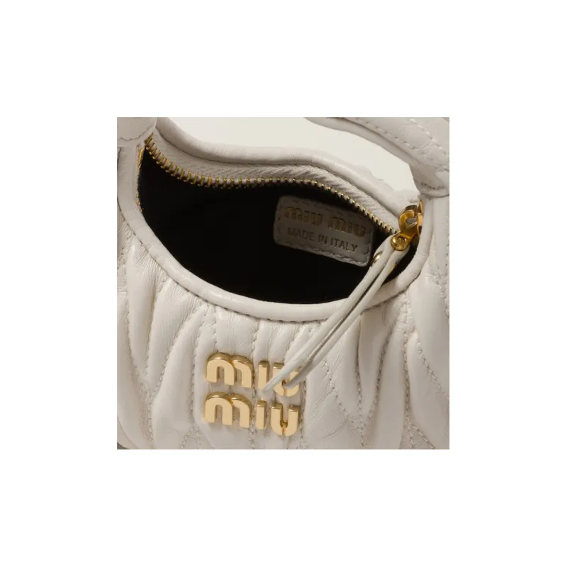 MIU MIU Wander Matelasse Nappa Leather Mini Hobo Pouch White-6
