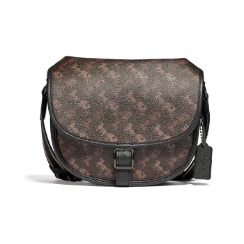 COACH Canvas, Leather Shoulder Bag, Crossbody Bag Medium Size Men's Black Copper/Truffle Brown Color