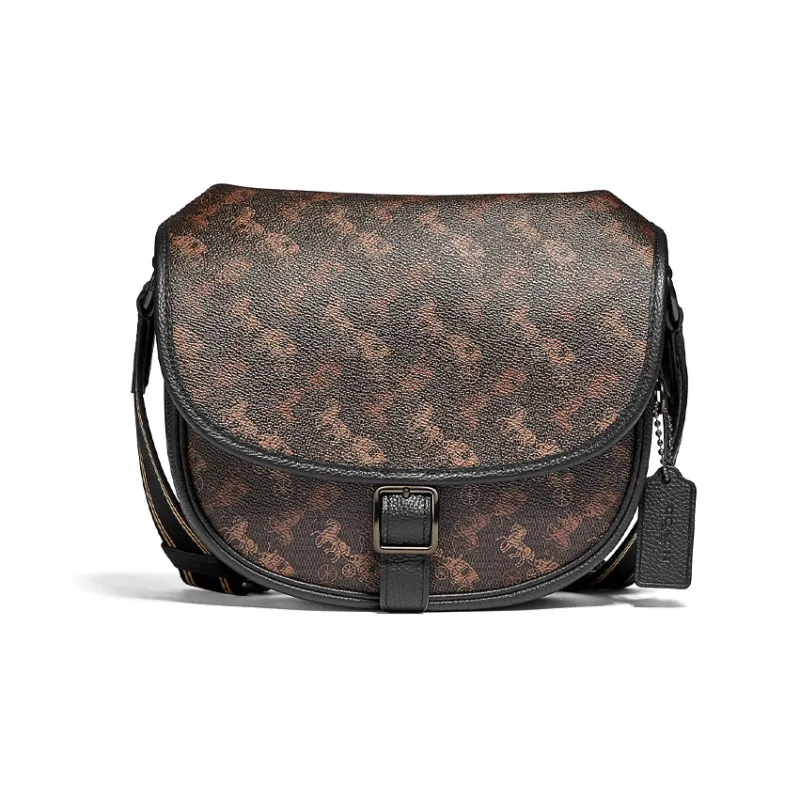 COACH Canvas, Leather Shoulder Bag, Crossbody Bag Medium Size Men's Black Copper/Truffle Brown Color-0