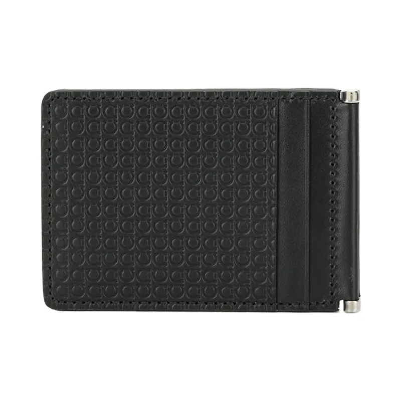 FERRAGAMO Cow Leather Money Clip Card Holder Men's Black-1
