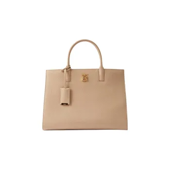 Burberry Calfskin Tote Bag Shopping Bag Handbag Small Size Women's Wheat Beige