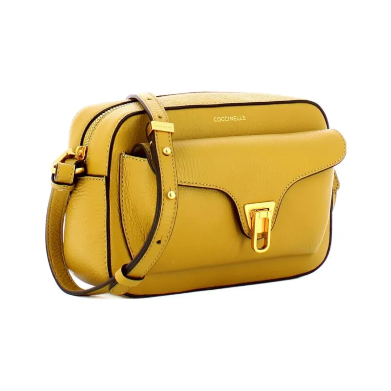 COCCINELLE Grain Leather Camera Bag, Shoulder Bag, Crossbody Bag Trumpets Women's Yellow-1