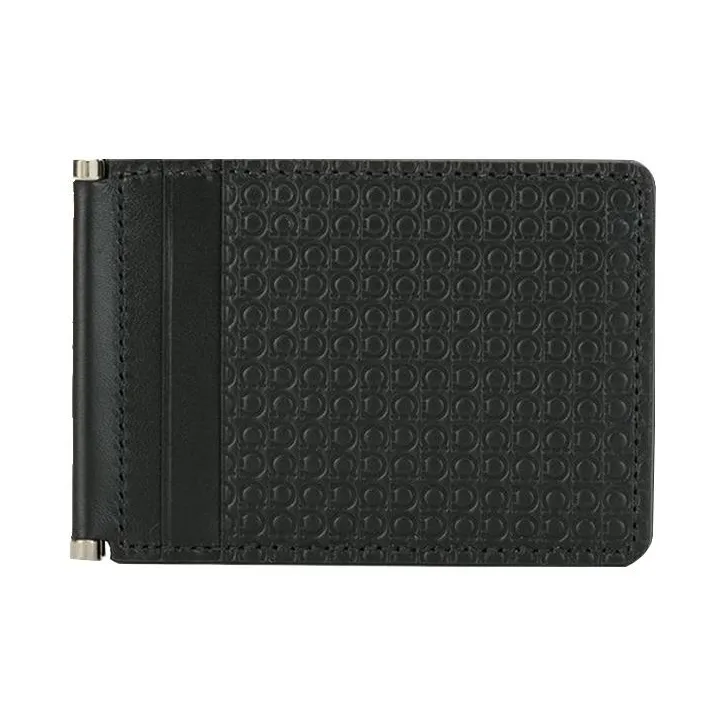 FERRAGAMO Cow Leather Money Clip Card Holder Men's Black-0