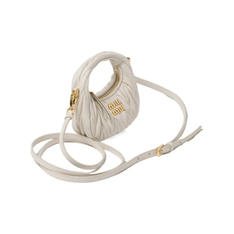 MIU MIU Wander Matelasse Nappa Leather Mini Hobo Pouch White-2