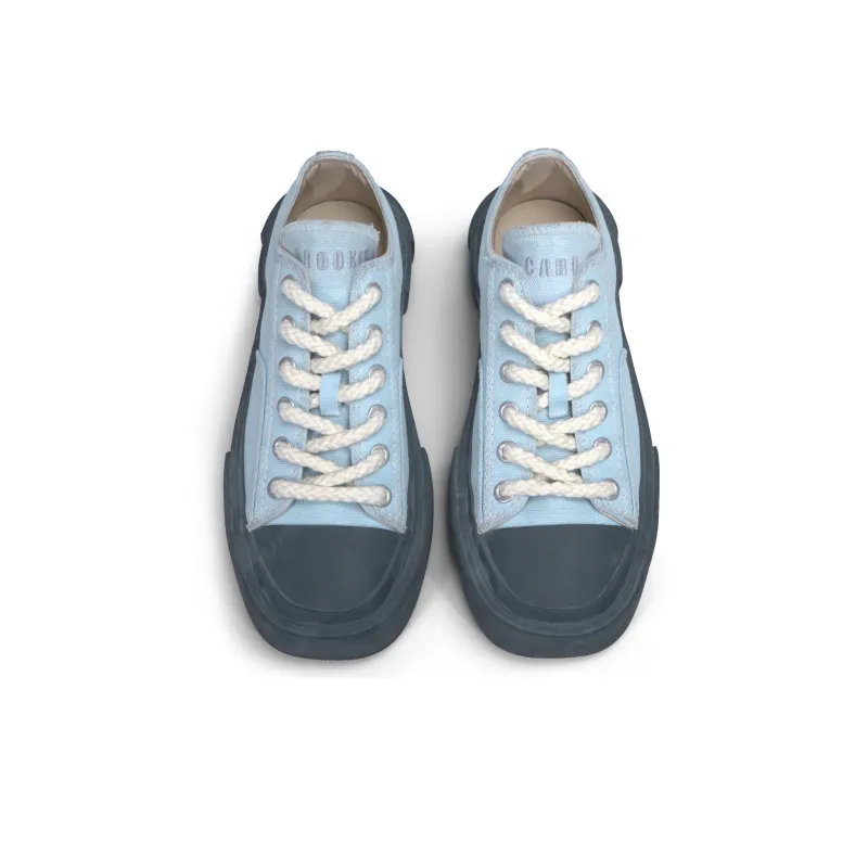 CROOKED CARD Low Top Canvas Shoes Unisex Sky Blue-3