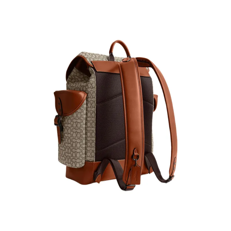 COACH Hitch Jacquard With Genuine Calfskin Backpack Large Size Men's Gray & Brown-1