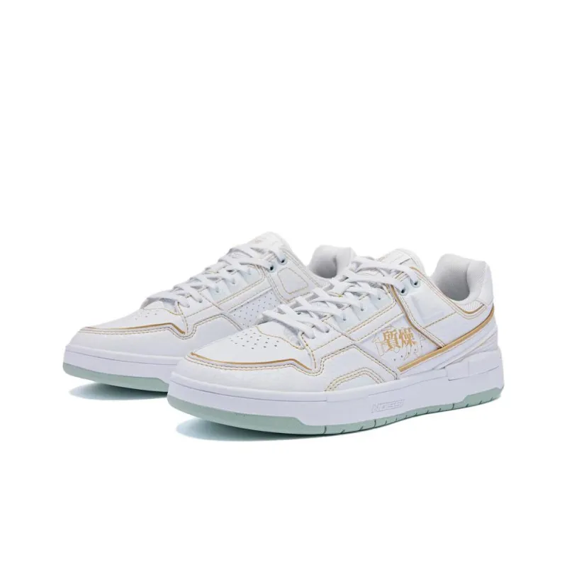 QIAODAN Mortise And Wood Zero Slip Resistant Low Top Skateboard Shoes Women's White-1
