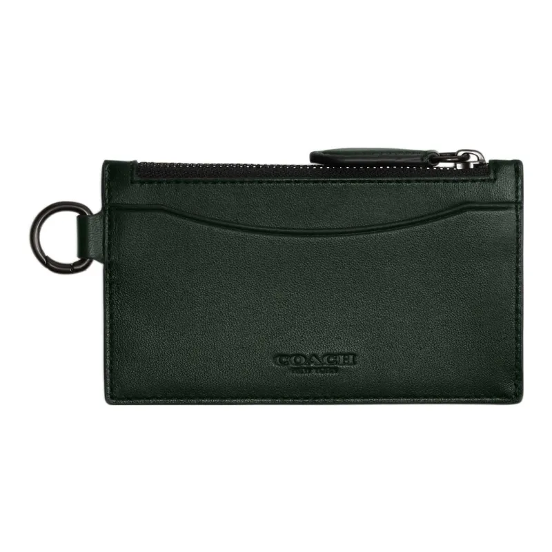 COACH Card Case Glove Tanning Coin Purse, Card Holder Men's Green-0