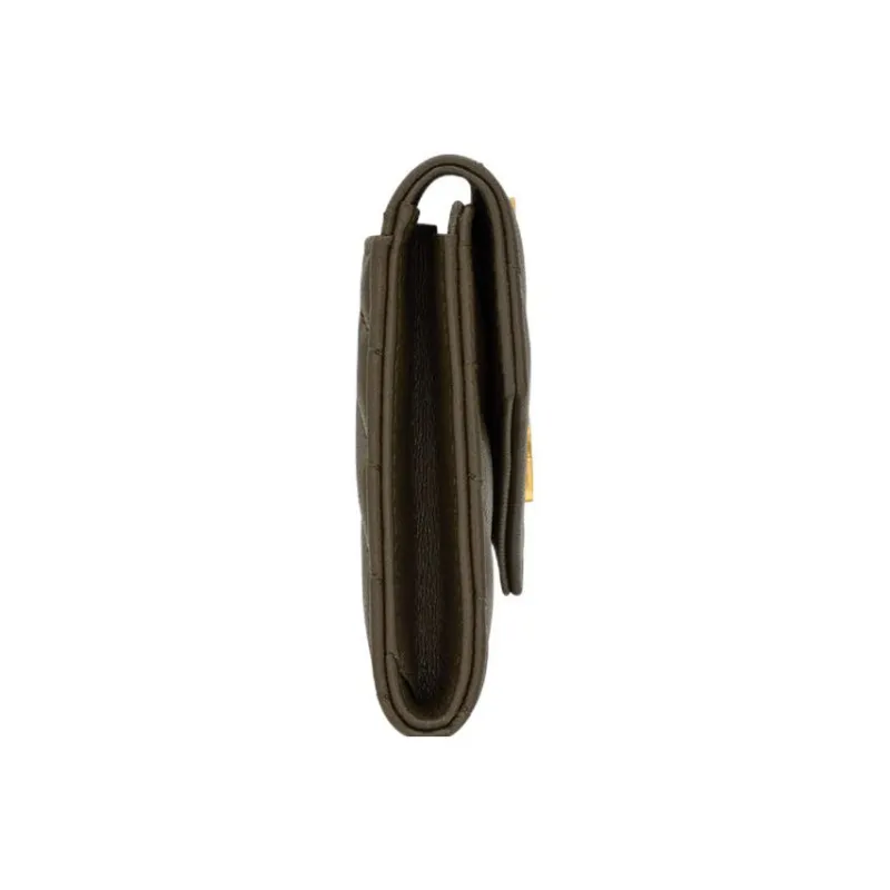 SAINT LAURENT CASSANDRE Sheepskin Card Holder, Wallet Trumpets Women's Army Green-1