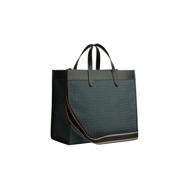 COACH Field Fabric With Calfskin Tote Canvas Bag Shopping Bag Shoulder Bag Crossbody Bag Handbag Large Size Men's Green-1