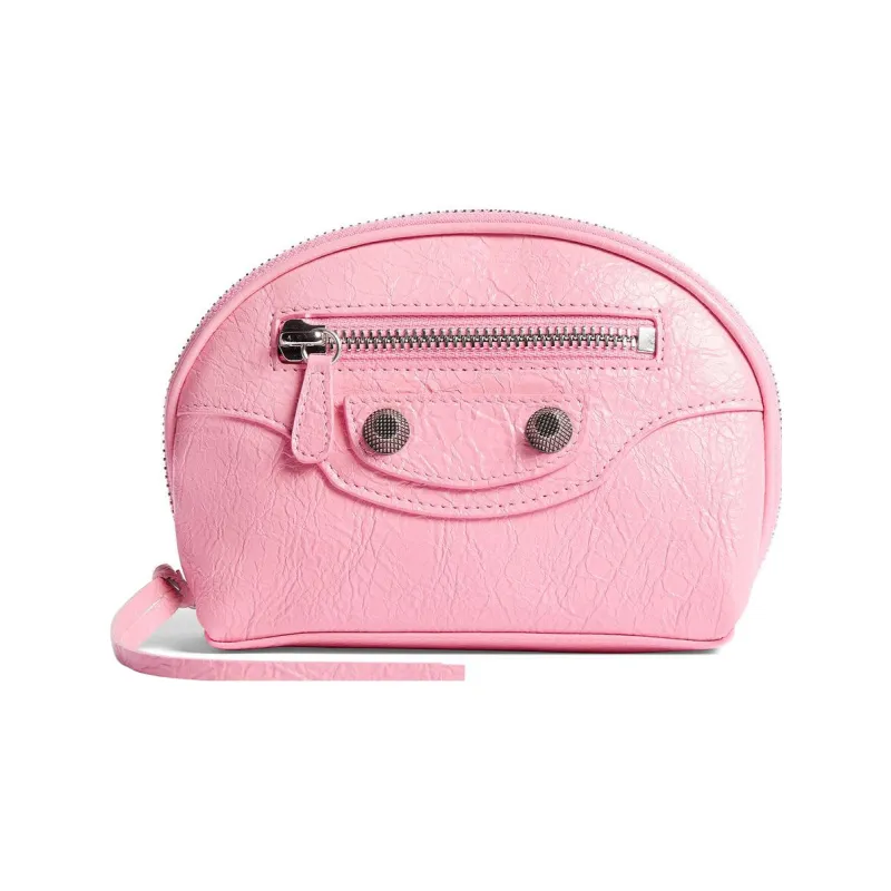Balenciaga Le Cagole Fine Grained Sheepskin Makeup Bag Women's Pink-0