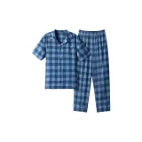 [Men's Long Pants Version]White Blue Medium Plaid