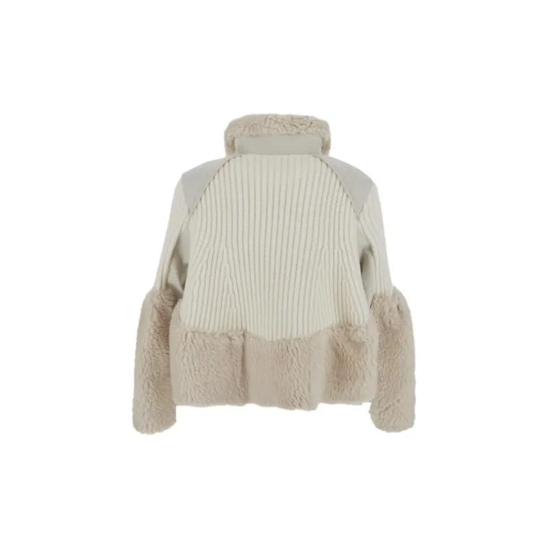 Sacai Faux Shearling Knit Jacket 'Off White/Ecru'-1