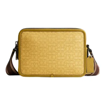 COACH Charter Jacquard With Calfskin Small Square Bag Camera Bag Shoulder Bag Crossbody Bag Medium Size Men's Yellow