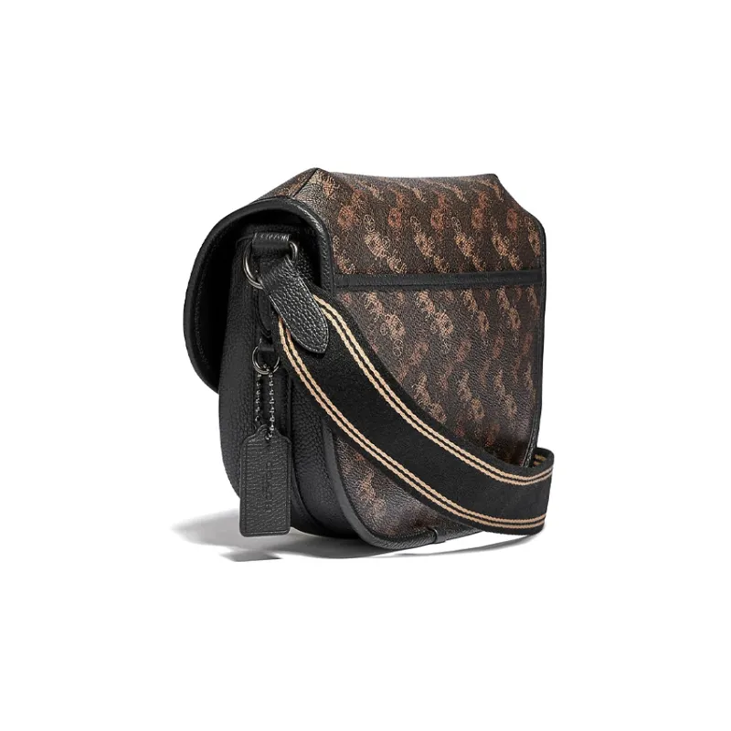 COACH Canvas, Leather Shoulder Bag, Crossbody Bag Medium Size Men's Black Copper/Truffle Brown Color-1