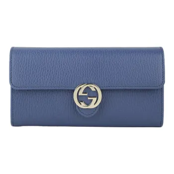 GUCCI Cow Leather Wallet Regular Women's Blue