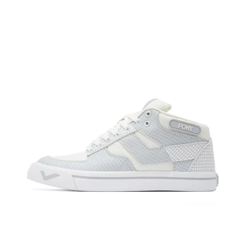 PONY Atop Slip Resistant Cushioning Coverage Mid Top Skateboard Shoes Unisex Gray White-0