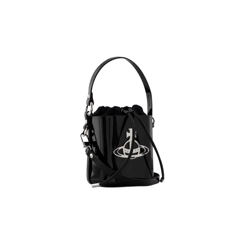 Vivienne Westwood DAISY Cow Leather Bucket Bag, Shoulder Bag, Crossbody Bag, Handbag Small Size Women's Black-2