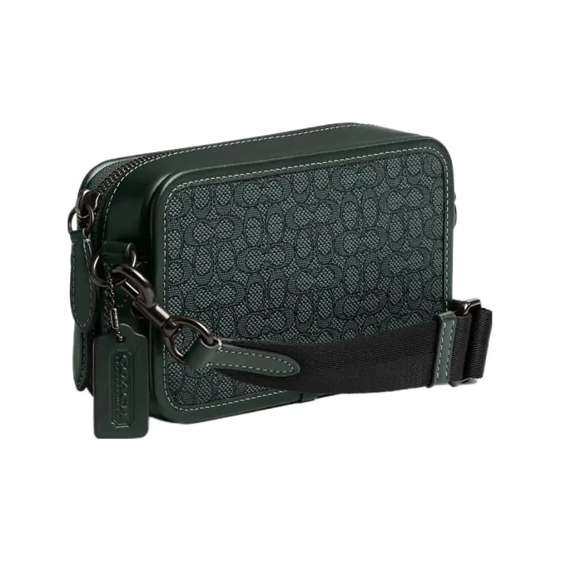 COACH Charter Jacquard With Calfskin Combo Bag Shoulder Bag Crossbody Bag Small Size Men's Green-1