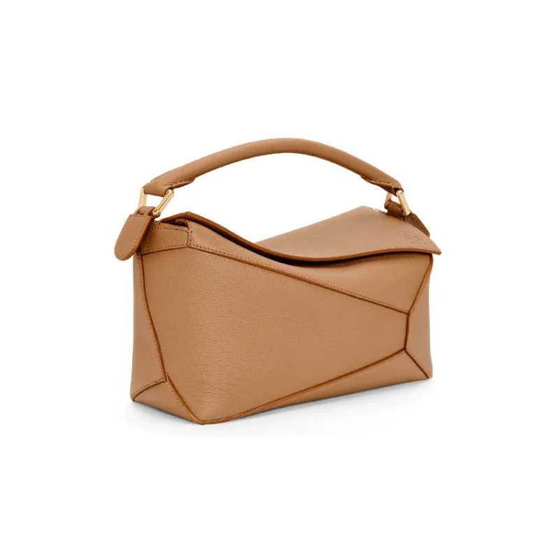 LOEWE Soft Grained Calfskin Shoulder Bag Crossbody Bag Handbag Small Size Women's Toffee Color-3