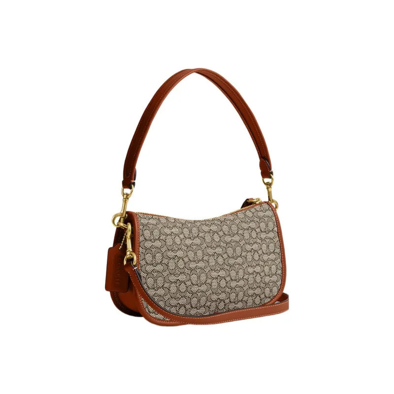 COACH Swinger Jacquard With Leather Saddle Bag Handbag, Shoulder Bag Women's Brown & Gray-1