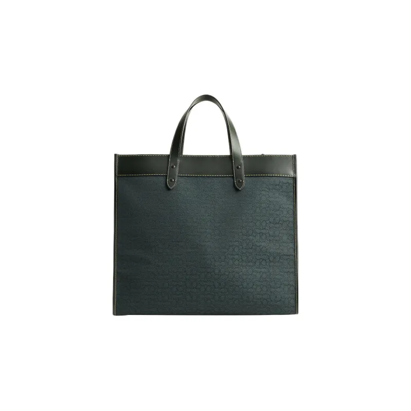 COACH Field Fabric With Calfskin Tote Canvas Bag Shopping Bag Shoulder Bag Crossbody Bag Handbag Large Size Men's Green-2