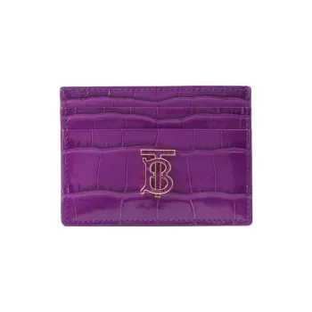 Burberry Crocodile Pattern Embossed Calfskin Card Holder Women's Purple