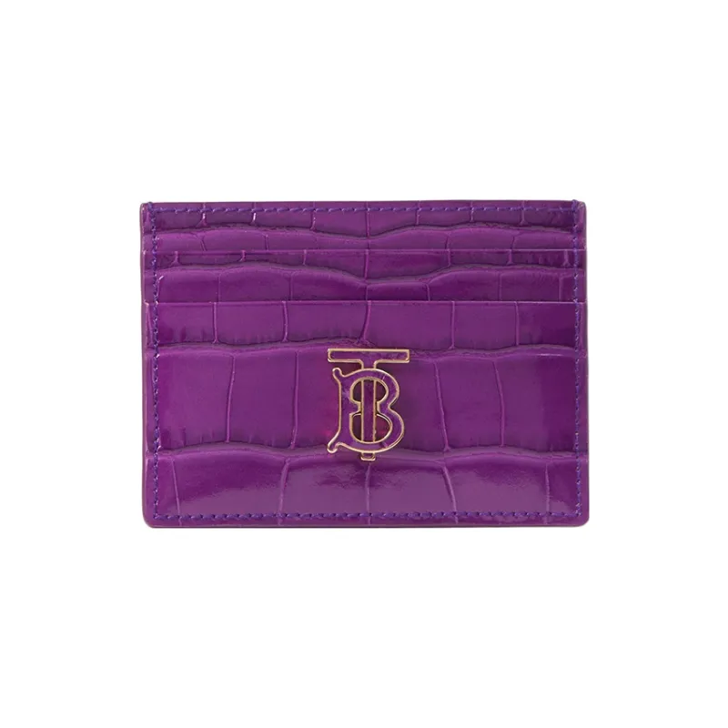 Burberry Crocodile Pattern Embossed Calfskin Card Holder Women's Purple-0