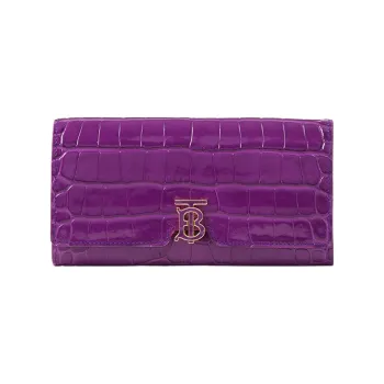 Burberry Crocodile Pattern Embossed Calfskin Wallet Women's Purple