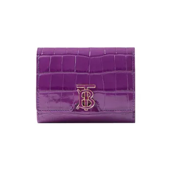 Burberry Crocodile Pattern Embossed Calfskin Wallet Women's Purple