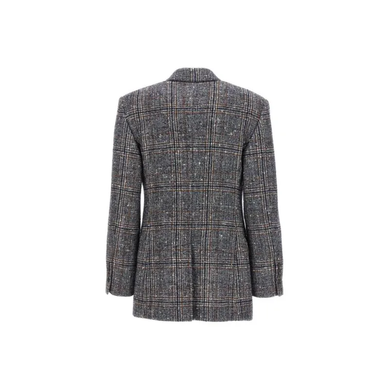 Brunello Cucinelli Checked Double Breasted Tailored Blazer-1