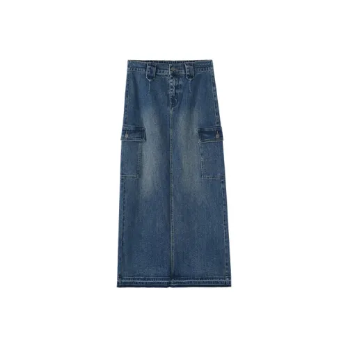 HIPPIEMISS Denim Long Skirts Women's Vintage Blue